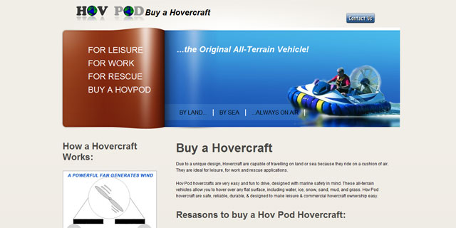 A website promoting Hovercraft
