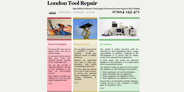 A website for a mobile tool repair mechanic